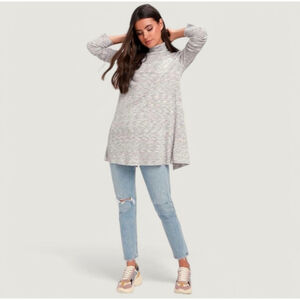 Free People Ribbed Split Back Oversized Tunic Top Ivory M